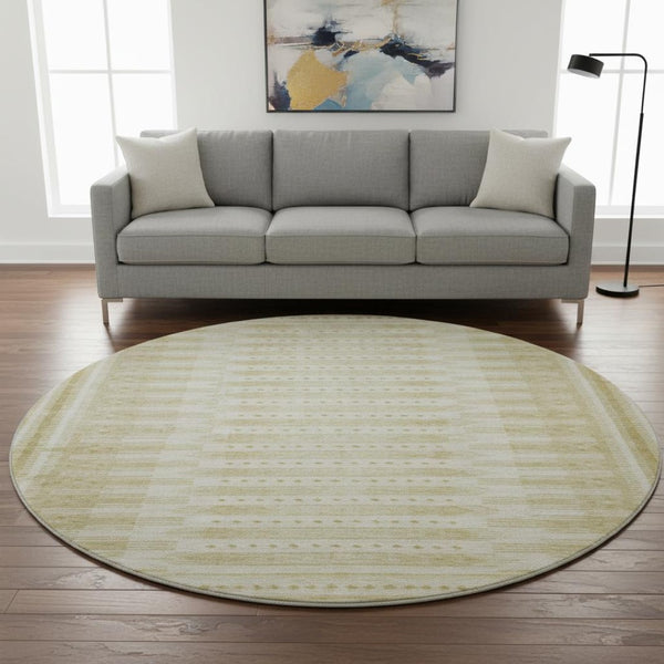 HomeRoots 8' X 10' Gold and Beige Geometric Area Rug - Washable, UV Protected, Stylish for Family Spaces! 708017