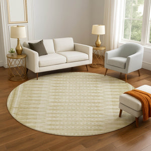 HomeRoots 8' X 10' Gold and Beige Geometric Area Rug - Washable, UV Protected, Stylish for Family Spaces! 708017