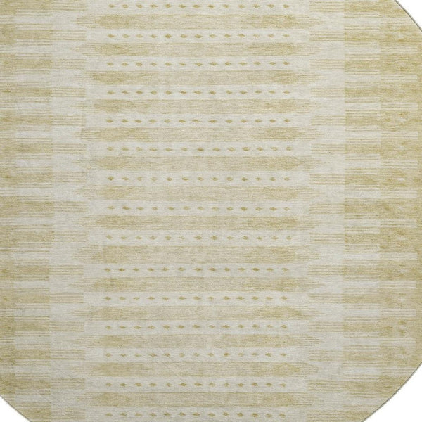 HomeRoots 8' X 10' Gold and Beige Geometric Area Rug - Washable, UV Protected, Stylish for Family Spaces! 708017