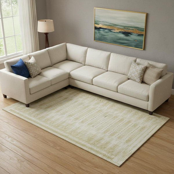 HomeRoots 10' Gold and Beige Geometric Area Rug - Washable, UV-Protected, Durable for Homes with Kids & Pets 708019