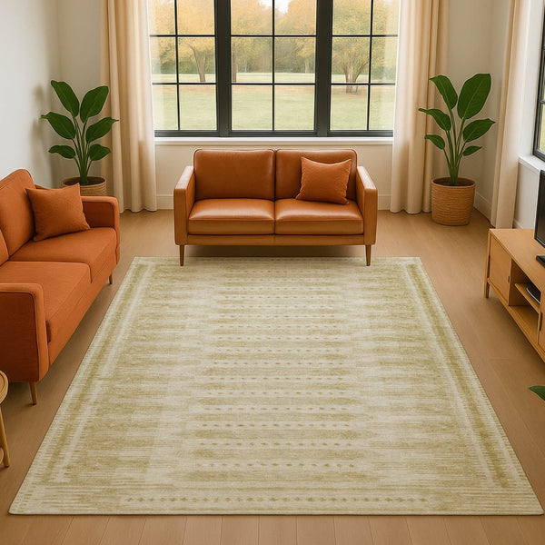 HomeRoots 10' Gold and Beige Geometric Area Rug - Washable, UV-Protected, Durable for Homes with Kids & Pets 708019