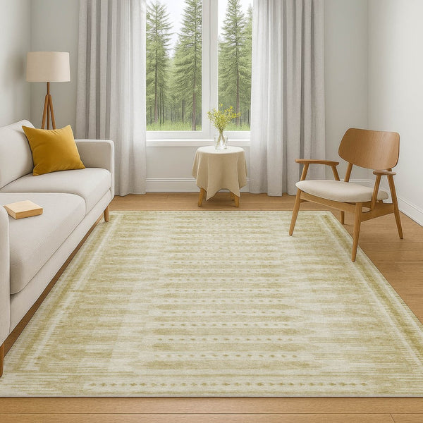 HomeRoots 10' Gold and Beige Geometric Area Rug - Washable, UV-Protected, Durable for Homes with Kids & Pets 708019