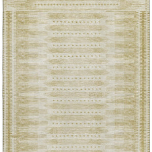 HomeRoots 10' Gold and Beige Geometric Area Rug - Washable, UV-Protected, Durable for Homes with Kids & Pets 708019