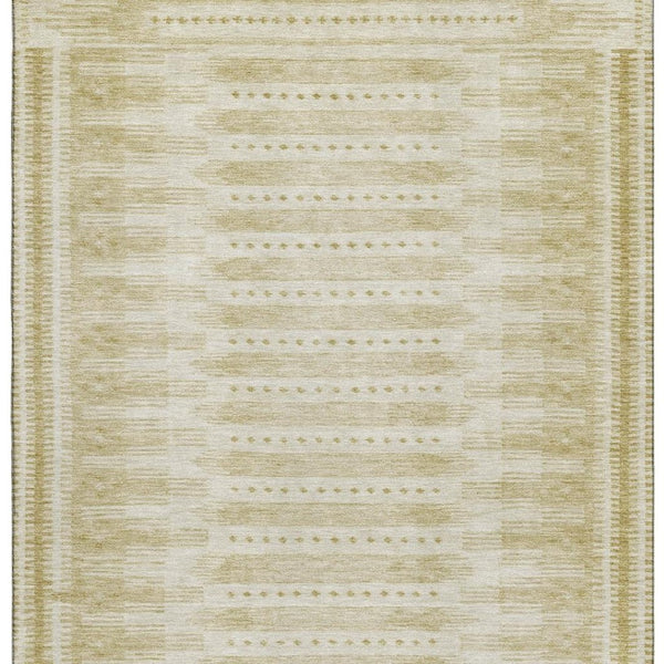 HomeRoots 10' Gold and Beige Geometric Area Rug - Washable, UV-Protected, Durable for Homes with Kids & Pets 708019