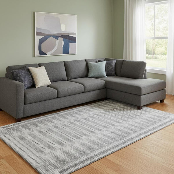 HomeRoots 9' X 12' Stylish Gray & Silver Geometric Area Rug - Washable, UV-Protected, Ideal for Families & Pets 708024
