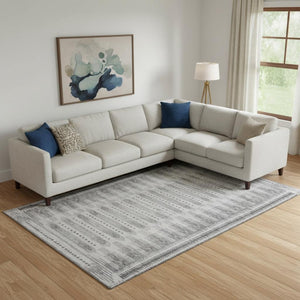 HomeRoots 10' X 14' Gray & Silver Geometric Area Rug - Washable, UV Resistant, Durable for High-Traffic Spaces 708025