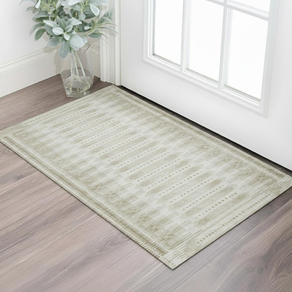 HomeRoots 5' X 8' Contemporary Khaki & Beige Geometric Area Rug - Washable, UV Protected, Soft & Stylish 708027
