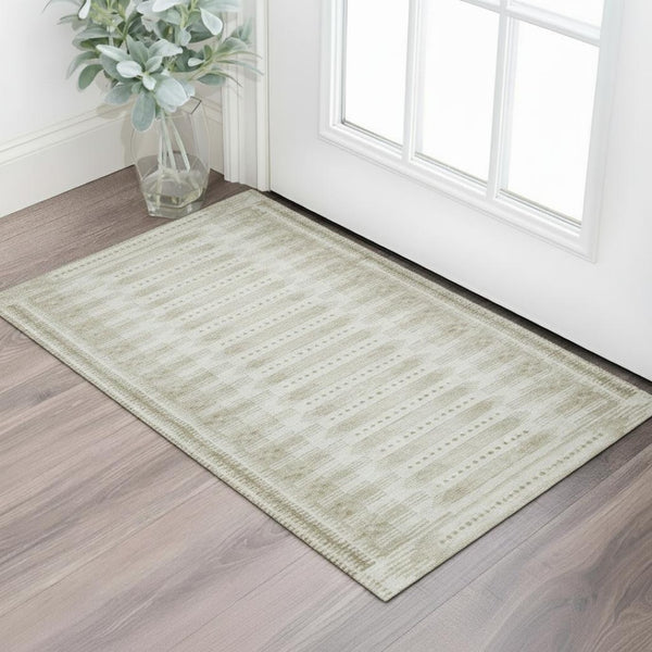 HomeRoots 5' X 8' Contemporary Khaki & Beige Geometric Area Rug - Washable, UV Protected, Soft & Stylish 708027