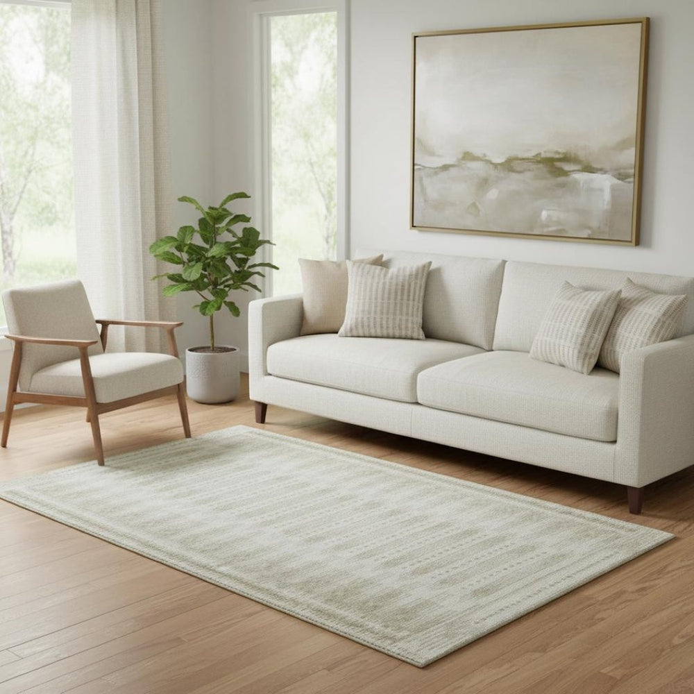 HomeRoots 8' Khaki and Beige Geometric Round Rug – Durable, Washable, UV-Protected for High-Traffic Areas 708028