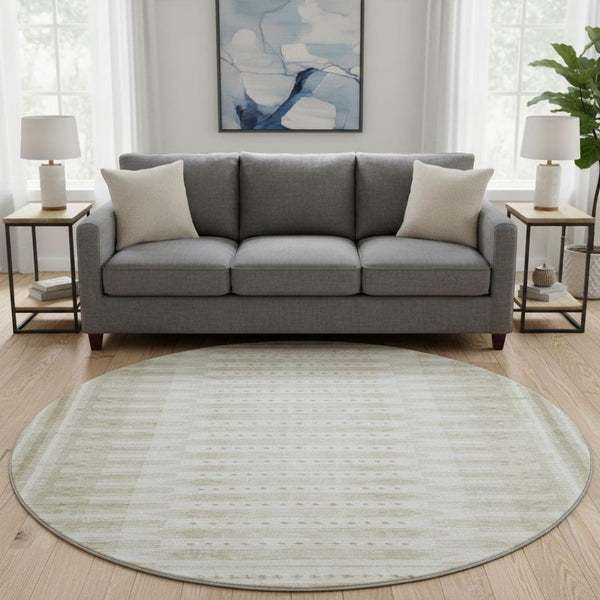 HomeRoots 8' X 10' Khaki & Beige Geometric Washable Area Rug with UV Protection for Stylish, Easy Care Living 708029