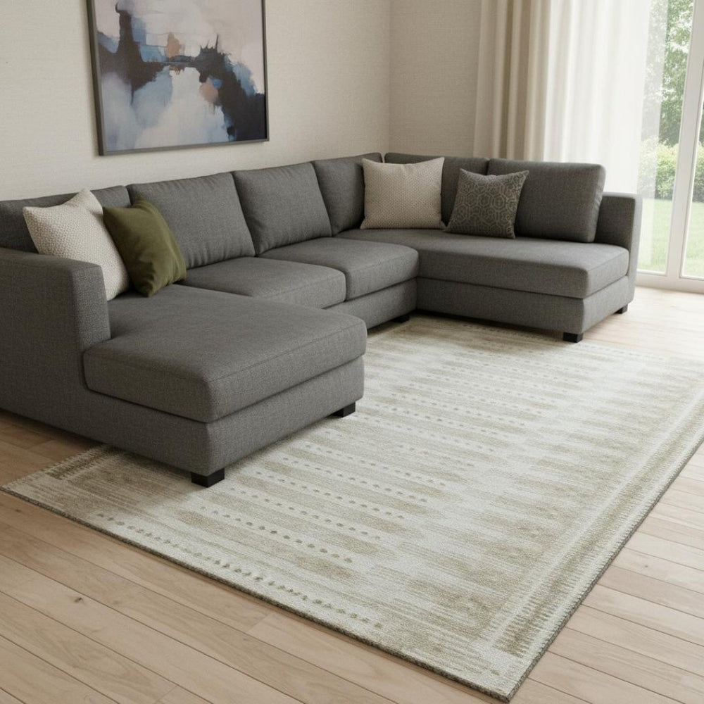 HomeRoots 9' X 12' Khaki & Beige Geometric Area Rug - Washable, UV Protected, Durable for Homes with Kids & Pets 708030