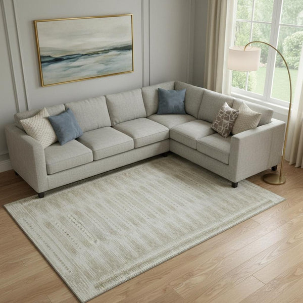 HomeRoots 10' X 14' Khaki & Beige Geometric Area Rug – Washable, UV Protected, Perfect for Active Homes! 708031