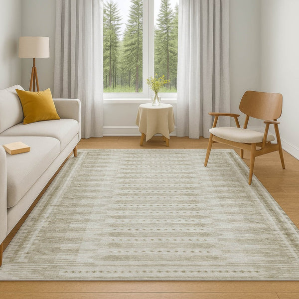 HomeRoots 10' X 14' Khaki & Beige Geometric Area Rug – Washable, UV Protected, Perfect for Active Homes! 708031