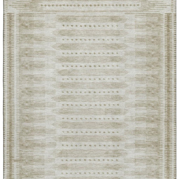 HomeRoots 10' X 14' Khaki & Beige Geometric Area Rug – Washable, UV Protected, Perfect for Active Homes! 708031