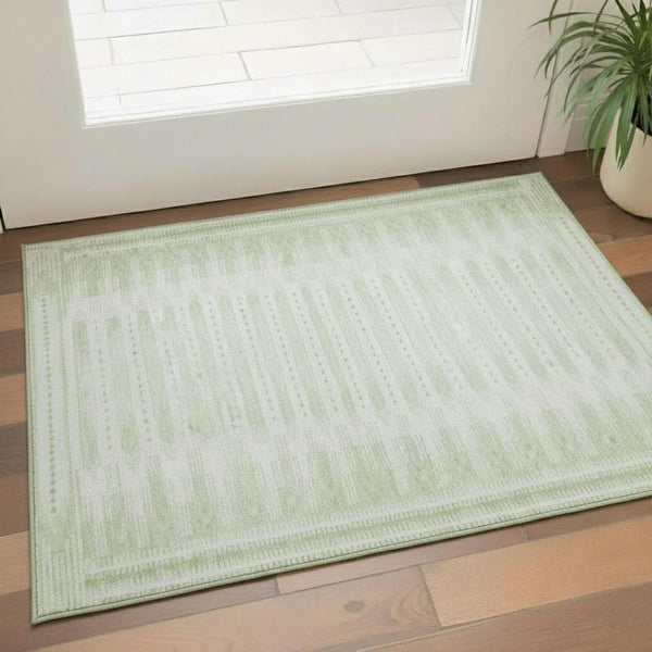 HomeRoots 5' X 8' Sage & Fern Green Geometric Area Rug - Washable, UV Protected, Stain Resistant for High Traffic Spaces 708033