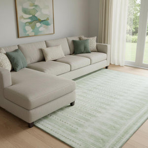 HomeRoots 9' X 12' Sage & Fern Green Geometric Area Rug - Durable, Stain-Resistant, UV Protected for Modern Spaces 708036