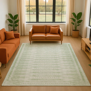 HomeRoots 9' X 12' Sage & Fern Green Geometric Area Rug - Durable, Stain-Resistant, UV Protected for Modern Spaces 708036