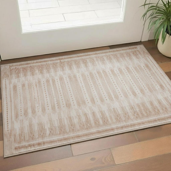 HomeRoots 5' X 8' Salmon & Beige Geometric Area Rug – Stylish, Washable, UV-Protected, Durable for Homes & Pets 708039