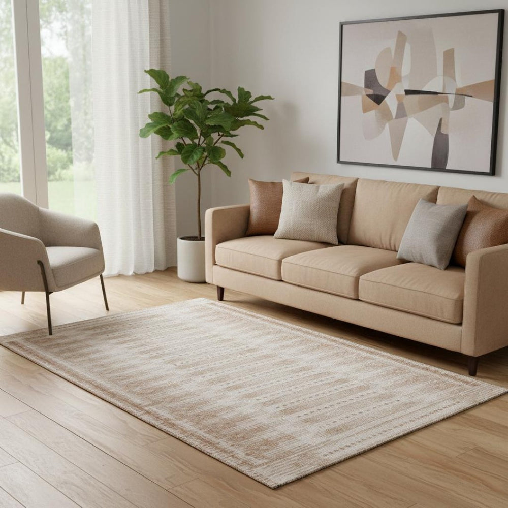 HomeRoots 8' Salmon Geometric Round Rug with UV Protection - Soft, Washable, Stain-Resistant, Perfect for All Spaces 708040