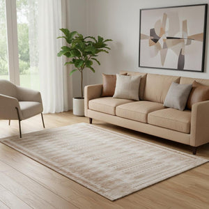 HomeRoots 8' Salmon Geometric Round Rug with UV Protection - Soft, Washable, Stain-Resistant, Perfect for All Spaces 708040