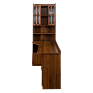 English Elm L-Shaped Corner Computer Desk with Hutch & Drawers, Space-Saving 2-in-1 Design and Ample Storage Walnut W331S00187