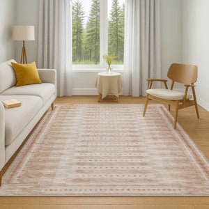HomeRoots 9' X 12' Salmon & Beige Geometric Area Rug - Washable, UV-Protected, Durable for High-Traffic Spaces 708042