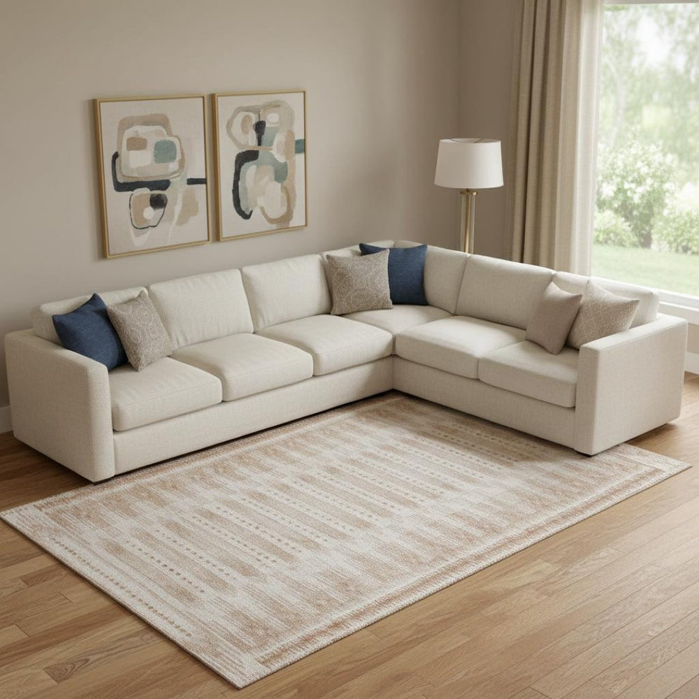 HomeRoots 10' Salmon and Beige Geometric Area Rug - Washable, UV-Protected, Durable for High Traffic Homes 708043