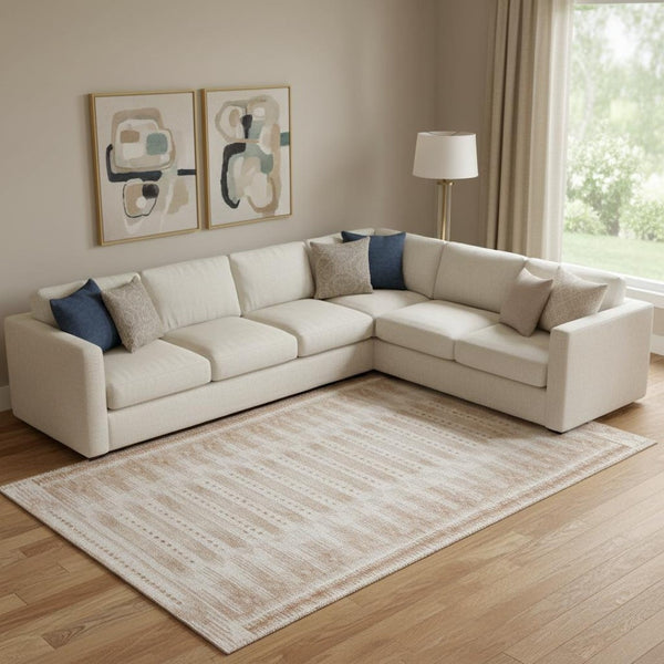 HomeRoots 10' Salmon and Beige Geometric Area Rug - Washable, UV-Protected, Durable for High Traffic Homes 708043