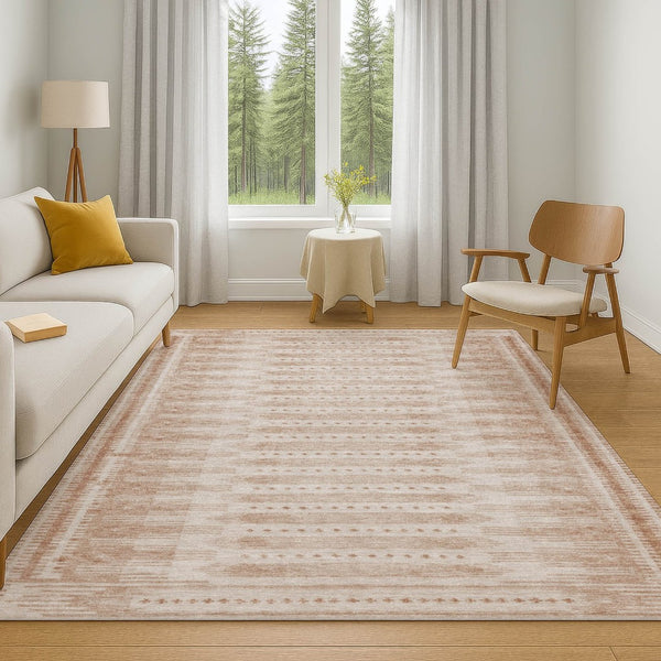 HomeRoots 10' Salmon and Beige Geometric Area Rug - Washable, UV-Protected, Durable for High Traffic Homes 708043