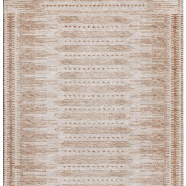 HomeRoots 10' Salmon and Beige Geometric Area Rug - Washable, UV-Protected, Durable for High Traffic Homes 708043