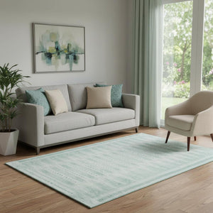 HomeRoots 8' Turquoise and Aqua Geometric Washable Round Rug – Stylish, Durable, UV-Protected for Any Space! 708046
