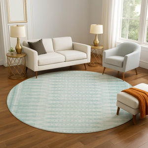 HomeRoots 8' X 10' Turquoise Aqua Geometric Area Rug - Washable, UV Protected, Stylish & Durable for Any Space 708047