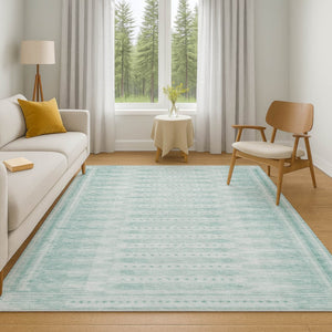 HomeRoots 9' X 12' Turquoise & Aqua Geometric Area Rug - Washable, UV-Protected, Durable for Busy Homes! 708048