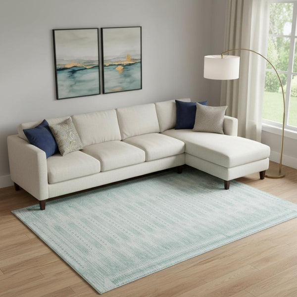HomeRoots 10' X 14' Turquoise & Aqua Geometric Washable Area Rug with UV Protection & Stain Resistance 708049