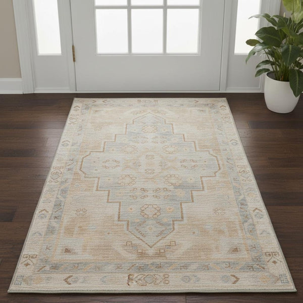 HomeRoots 5' X 8' Copper and Gray Medallion Area Rug - Durable, Washable, UV Protected for High-Traffic Spaces 708051