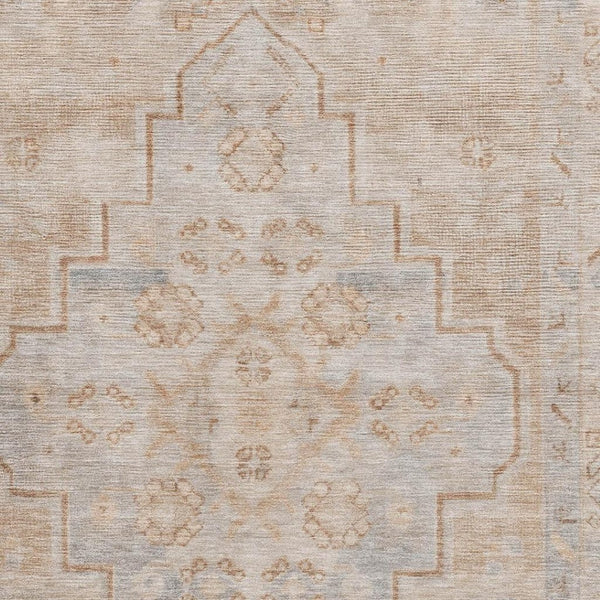 HomeRoots 8' Copper and Gray Washable Medallion Round Rug with UV Protection for Stylish Home Comfort 708052