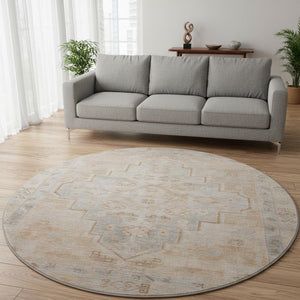 HomeRoots 8' X 10' Elegant Copper & Gray Medallion Washable Area Rug with UV Protection for High-Traffic Homes 708053