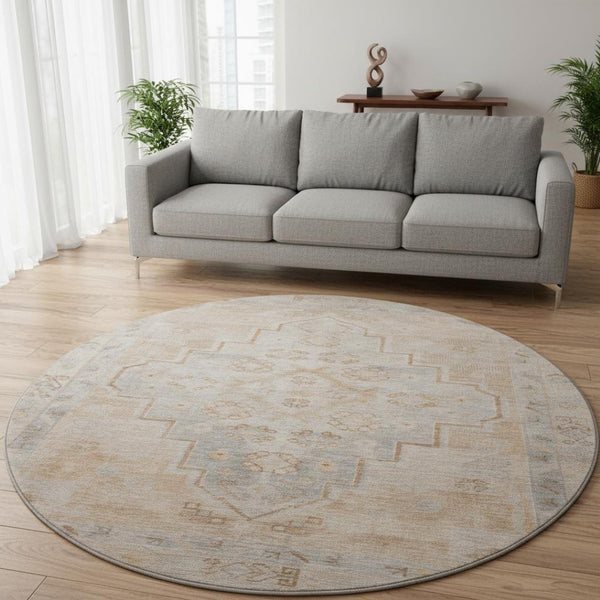 HomeRoots 8' X 10' Elegant Copper & Gray Medallion Washable Area Rug with UV Protection for High-Traffic Homes 708053