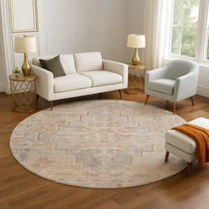 HomeRoots 8' X 10' Elegant Copper & Gray Medallion Washable Area Rug with UV Protection for High-Traffic Homes 708053