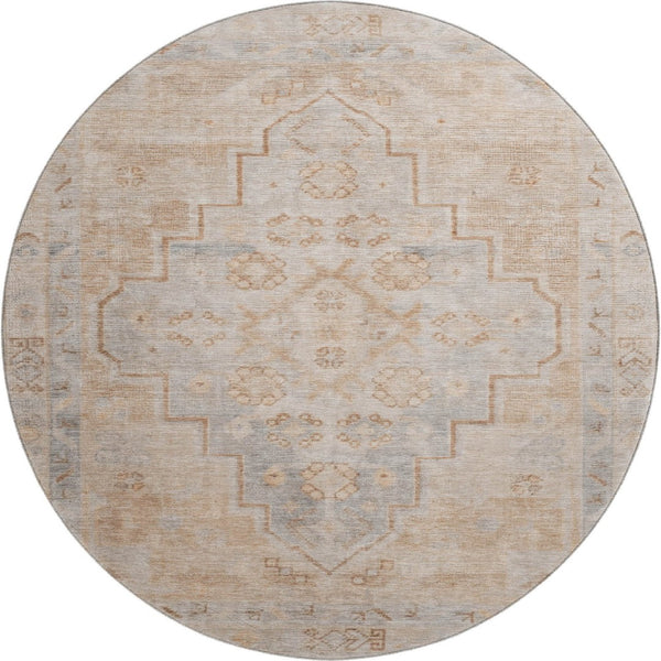 HomeRoots 8' X 10' Elegant Copper & Gray Medallion Washable Area Rug with UV Protection for High-Traffic Homes 708053