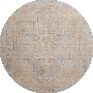 HomeRoots 8' X 10' Elegant Copper & Gray Medallion Washable Area Rug with UV Protection for High-Traffic Homes 708053