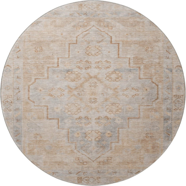 HomeRoots 8' X 10' Elegant Copper & Gray Medallion Washable Area Rug with UV Protection for High-Traffic Homes 708053