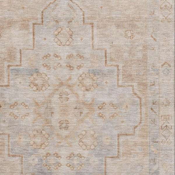 HomeRoots 9' X 12' Washable Copper and Gray Medallion Area Rug with UV Protection for Pets and Kids' Homes 708054