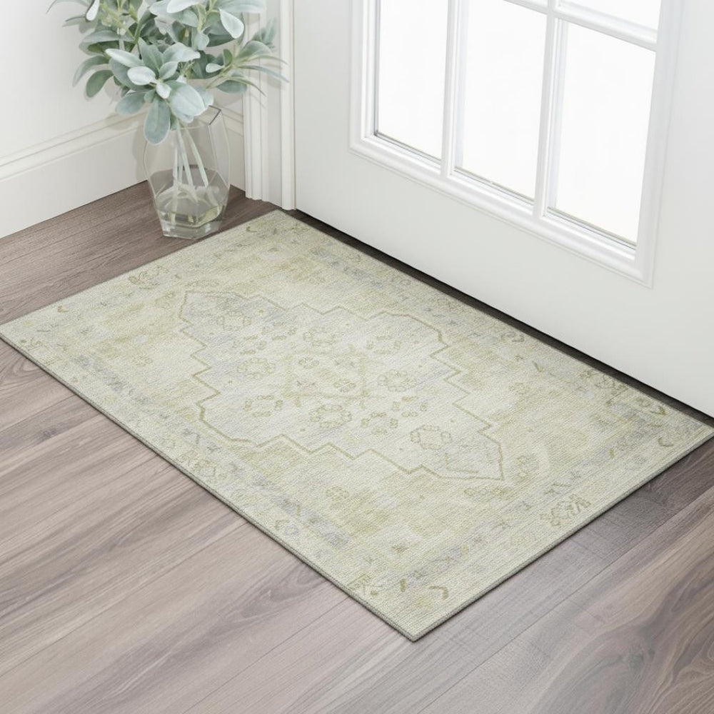 HomeRoots 5' X 8' Gold & Gray Medallion Area Rug - Washable, UV Protected, Stain-Resistant, Durable Design! 708057