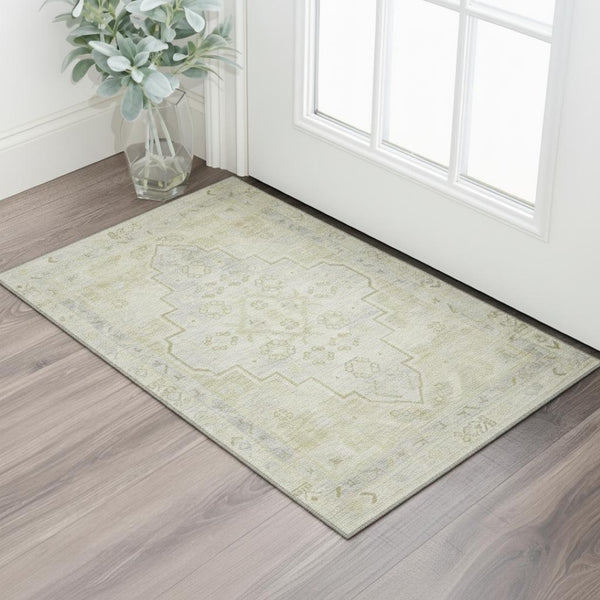 HomeRoots 5' X 8' Gold & Gray Medallion Area Rug - Washable, UV Protected, Stain-Resistant, Durable Design! 708057