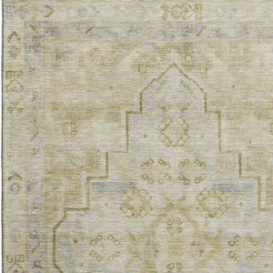 HomeRoots 8' Washable Gold and Gray Medallion Round Rug with UV Protection for High-Traffic Areas & Kids 708058