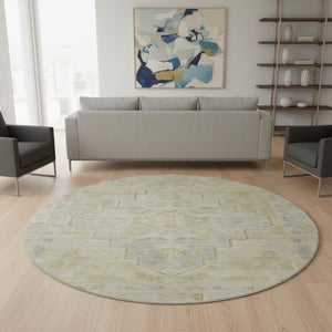HomeRoots 8' X 10' Washable Gold and Gray Medallion Area Rug with UV Protection for Stylish Home Spaces 708059