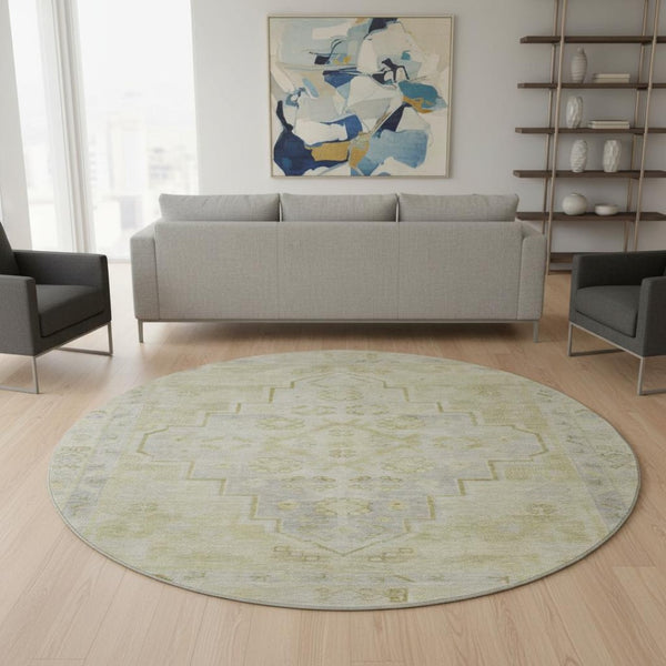 HomeRoots 8' X 10' Washable Gold and Gray Medallion Area Rug with UV Protection for Stylish Home Spaces 708059