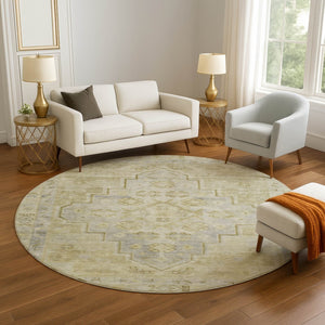 HomeRoots 8' X 10' Washable Gold and Gray Medallion Area Rug with UV Protection for Stylish Home Spaces 708059