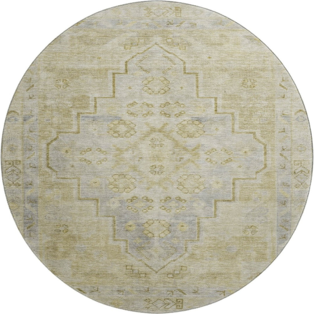 HomeRoots 8' X 10' Washable Gold and Gray Medallion Area Rug with UV Protection for Stylish Home Spaces 708059